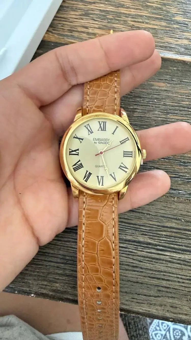 Embassy by Gruen Unisex Gold-Tone Roman Numeral Quartz Watch